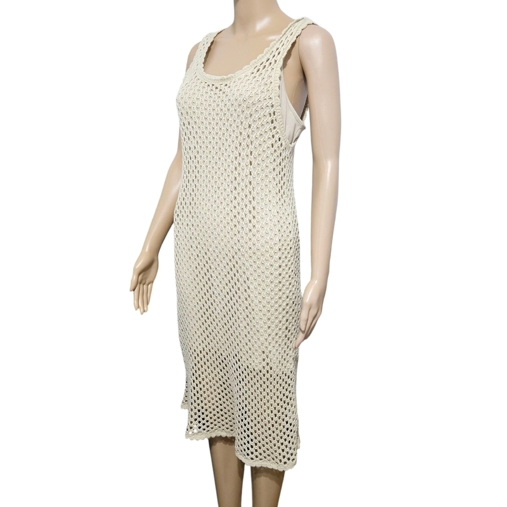 Kensi Lined Cream Crochet Sleeveless Summer Midi Dress Size Medium - Picture 4 of 11